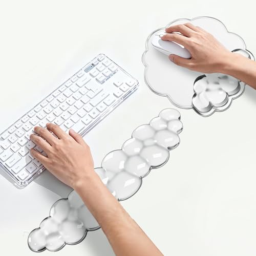 Keyboard Wrist Rest Set — Ergonomic Cloud Gel Wrist Rest Keyboard and Mouse Pad, Non-Slip Desk Accessories for Office and Home（White）