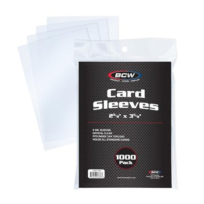 BCW Penny Sleeves - 1000 Crystal Clear Acid-Free Sleeves - 2-5/8" x 3-5/8" | for Trading Cards - Baseball, Basketball, Football, Hockey, Pokemon, MTG - color: 1000 Pack