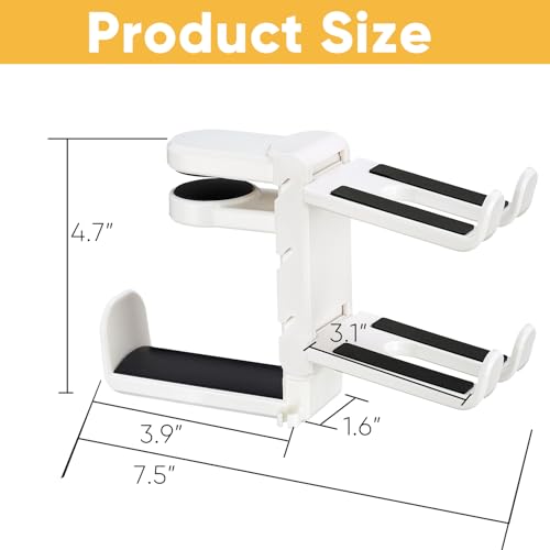 3-in-1 Under Desk Headphone Hanger with Adjustable Clamp Mount, 2 Controller Slots & 1 Headset Universal Holder Stand, Rotatable Hook Rack & Cable Organizer, for Home Gaming Xbox ps5 - White - size: White - 1 Headphone & 2 Controllers