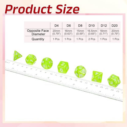uxcell Polyhedral Dice Set, 7 Pcs Acrylic Dice for Role Playing Table Games Tabletop Gaming Accessories, Sparkling Neon Yellow - color: Sparkling Neon Yellow