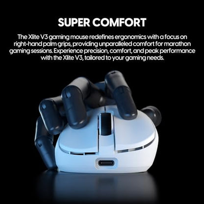 Pulsar Gaming Gears - Xlite v3 Medium Wireless Gaming Mouse, Ultra Lightweight 1.94 oz (55 g), Ergonomic, Optical Switches, PAW3395 Optical Sensor (Medium, Wireless, White) - color: White, size: Medium, style: Xlite V3