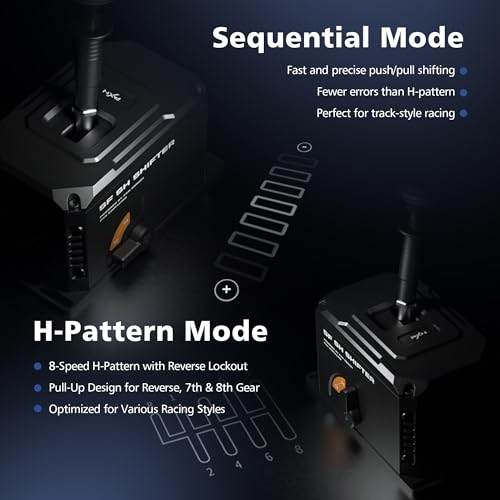 PXN SF SH Sim Racing Shifter, H-Pattern & Sequential Dual Mode | Hall Effect Sensor, Aluminum Alloy Body, 6+2+R Gears, Adjustable Resistance, Compatible with PC & PXN Racing Wheel Base