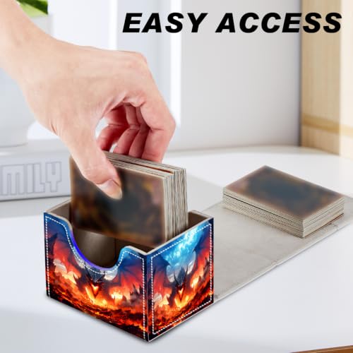 Magnetic Closure TCG Deck Box Portable Card Holder Trading Card Deck Box | PU Leather Collectible Card Case Game Trading Card Deck Box Storage Scratch Resistant Lining, Black Dragon Lava Volcano - color: Black Dragon Lava Volcano