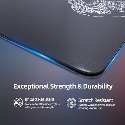 Attack Shark CM05 Contour Glass Gaming Mousepad,Nano-Micro-Etched Texture,Smooth Glass Surface,High Accuracy,Fast-Moving,Anti-Scratch, PU Leather Super Non-Slip Base,Large Size(17.7×15.7"),Black waves - color: Black waves, size: 17.7L x 15.7W inches