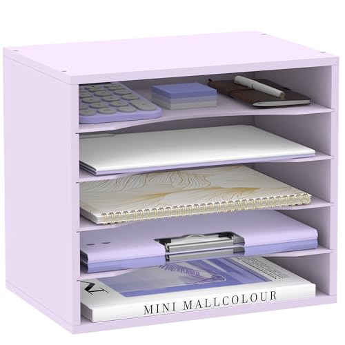 5 Tier Wood Desk Organizer, Paper Organizer for Desk, Purple | Wooden Desktop Organizer for Sorting Papers, Letters and Mails, Literature Organizer for Home Office, Classroom Organization - color: Purple, size: 13.4" x 9.1" x 12", style: 5 Compartments