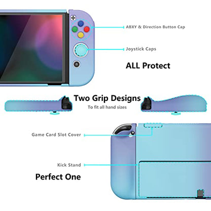 PlayVital AlterGrips Protective Slim Case for Nintendo Switch OLED, Ergonomic Grip Cover for Joycon, Dockable Hard Shell for Switch OLED w/Thumb Grip Caps & Button Caps - color: Gradient Violet Blue
