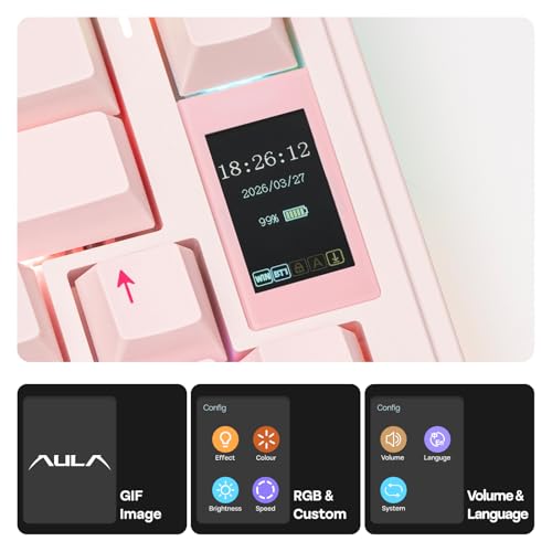 EPOMAKER X Aula EA75 MAX Wireless Gaming Keyboard with Screen & Knob | 5000mAh, Hot-Swap, Lubed Switches, RGB Backlit, Creamy Gasket, 75% Mechanical Keyboard (Pink, Silent Cotton Candy Switch) - color: Pink, size: Silent Cotton Candy Switch