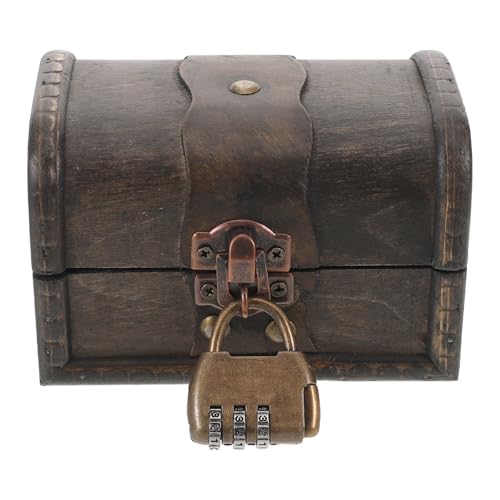 Vintage Treasure Chest with Combination Lock - Antique Wooden Jewelry Keepsake Box Organizer for Escape Room Home Office Ornaments