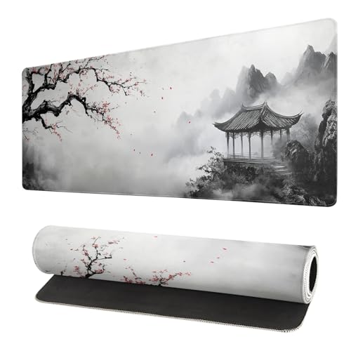 Watercolor Cherry Blossom Mouse Pad 31.5x11.8 Inch Full Desk Japanese Mousepad Large Non-Slip Rubber Base Waterproof Keyboard Mat with Stitched Edges for Gaming （Cherry Blossom Watercolor 1） - color: Cherry Blossom Watercolor 1
