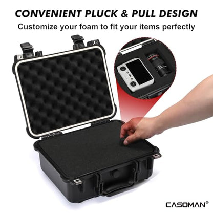 CASOMAN Water-proof and Dust-proof Protective Sturdy Plastic Storage Case with Cush-Proof Sponge and Customizable Foam, IP67 Water Proof Grade, 13.4" X 11.6" X 6" - size: 13.4" X 11.6" X 6"