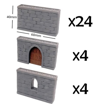 Dungeon Walls Modular DND Terrain Set - 48 Piece Tabletop Role-Playing Scenery - 28mm Scale, Includes Walls & Accessories - Perfect for Dungeons & Dragons, Pathfinder, & RPG Tabletop Games