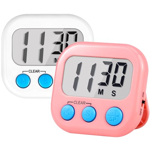 Timer for Kids Teachers Supplies Digital Kitchen Timers for Cooking Large Magnetic Classroom Timer 2Pack-White Pink - color: White Pink