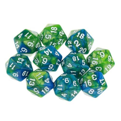 10 Pieces Polyhedral Dice Set D20 Dice 20mm Acrylic 20 Sided Game Dice for Dungeons and Dragons RPG MTG DND Dice Table Games (Blue Green) - color: Blue Green