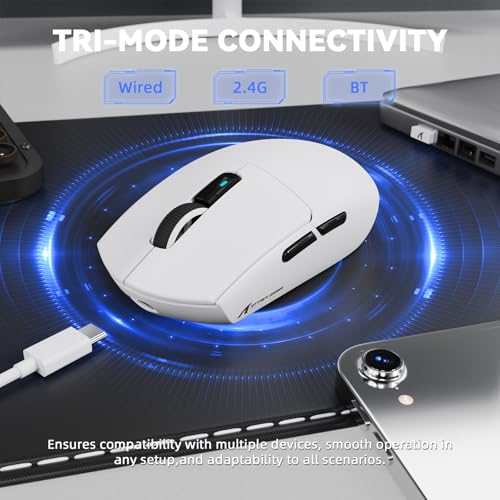 MAMBASNAKE ATTACK SHARK G3PRO Wireless Gaming Mouse, Tri-Mode, Bluetooth/2.4G/USB, 59g Ultra Lightweight,25K DPI,100M Clicks Switches,RGB Magnetic Charging Dock,PAW3311 Sensor,BK52820 Chip-White - color: White