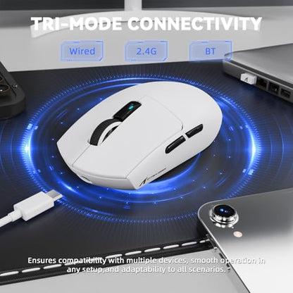 MAMBASNAKE ATTACK SHARK G3PRO Wireless Gaming Mouse, Tri-Mode, Bluetooth/2.4G/USB, 59g Ultra Lightweight,25K DPI,100M Clicks Switches,RGB Magnetic Charging Dock,PAW3311 Sensor,BK52820 Chip-White - color: White