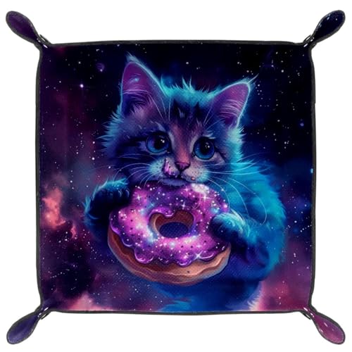 Galaxy Cat and Donut Dice Tray Dice Rolling Tray Folding Dice Holder for Dice Games, Like RPG, DND and Other Table Games - color: Multi 18