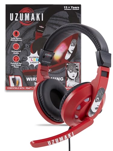 Uzumaki Gaming Headset with Mic, Wired Headphones, Microphone, LED Lights | Uzumaki wired gaming headset, mic, LED lights, padded over-ear comfort, enhanced audio, PC gaming setup. - color: Uzumaki
