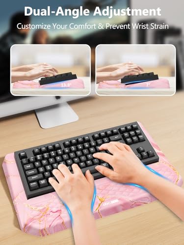 2-in-1 Ergonomic Keyboard Stand with Wrist Rest, Comfy Keyboard Riser Holder with Massage Design, Pink Marble - color: Pink Marble