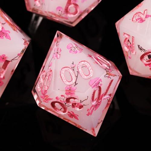 DND Resin Sharp Edge Roleplaying Polyhedral Dice Set,for RPG MTG Dungeons and Dragons Sakura Handmade Dice Set - color: Sakura Whisper
