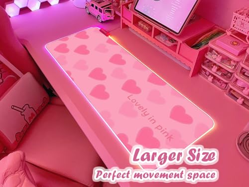 JMIYAV Pink Love Heart RGB Gaming Mouse Pad 31.5x12 Inch Cute Mousepad PC XL Large Extended Glowing Led Light Up Desk Pad Non-Slip Rubber Base Computer Mat Desk Accessories Gaming Setup Sweet Hearts - color: Sweet Hearts