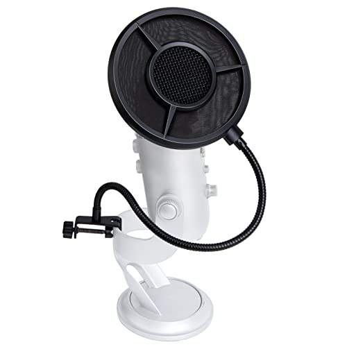 SUNMON Mic Pop Filter for HyperX QuadCast、Blue Yeti and Other Gaming Microphone, Dual Layered Wind Pop Screen with Flexible 360° Gooseneck Clip Stabilizing Arm for Recording, Singing - color: Blue Yeti Pop Filter