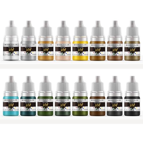 VM Wargame Miniature Paint Set,Eco-Friendly Water-Based Pigments WWII Armour & Infantry Acrylic Paint Set Military Shades Modeling Acrylic Paints For Diorama/Figures Model Brush Acrylic Colors – 16 Bottles x 5ml (Military Color Set) - color: Military Colo