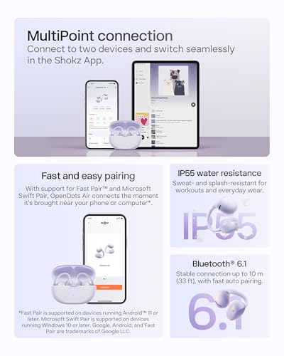 SHOKZ OpenDots Air Open-Ear Clip-On Bluetooth Earbuds, Purple,Touch Control | Deep bass, secure fit, 36h playback, Bluetooth 6.1, AI noise reduction, IP55 - color: Daybreak Purple