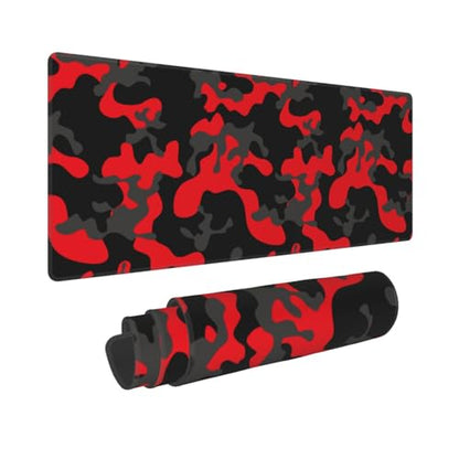 Gaming Mouse Pad, Large Red and Black Camouflage Mousepad Laptop, Extended Camo Mouse Mat, Long XL Waterproof Keyboard Pads, Big Non-Slip Mousepads for Game Office Home, 31.5 x 11.8 in - color: Red and Black Camouflage