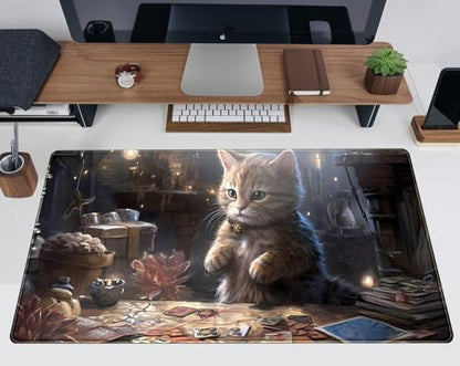 Lotus Cat XL Extended Large Gaming Mouse Pad - Black Magic Mystical Zone Gaming Desk Mat - Computer Laptop Keyboard and Mouse Mat Desktop Protector - 31.5 x 15.8 in - color: Witch Cat