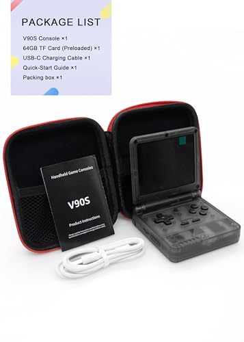 Powkiddy V90S Retro Handheld, 10,000+ Games, 3.5" IPS, Dual TF & Foldable | Open-source Linux, 4-core CPU & 6h battery. Mil-grade hinge (20k flips). Dual TF slots support 512GB for endless retro games - style: Transparent Black