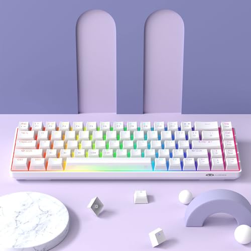 MageGee Portable 60% Mechanical Gaming Keyboard, Red Switch, PBT Pudding Keycaps RGB Backlit Compact 68 Keys Mini Wired Office Keyboard for Windows Laptop PC - White