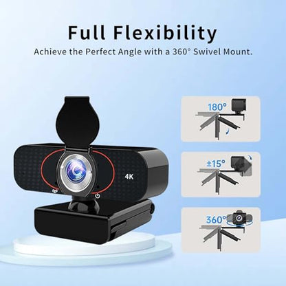 Webcam for pc, Camera for Computer/Laptop/Light Correction/Microphone, Web cam for Streaming/Gaming/Online Classes/Conferences/Video Callings,Updated HD 4K Webcam - style: Updated 4K-GQ