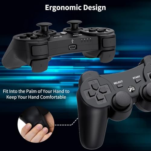 Diswoe Controller for PS-3, Wireless Bluetooth Controller Gamepad Joystick, Double Vibrating Controller for Play_station 3 with Charger Cable Cord Thump Grips