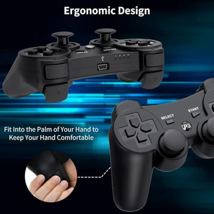 Diswoe Controller for PS-3, Wireless Bluetooth Controller Gamepad Joystick, Double Vibrating Controller for Play_station 3 with Charger Cable Cord Thump Grips