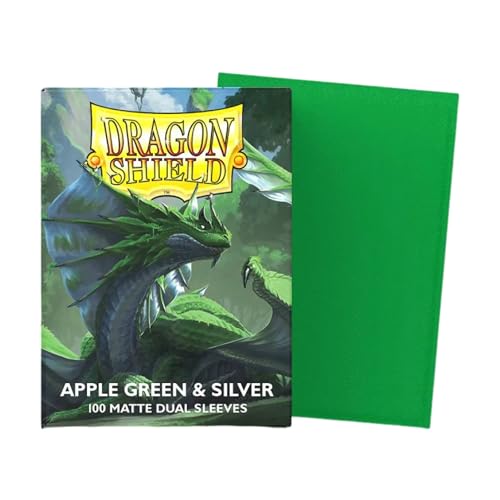 Dragon Shield | Matte Dual Standard Size Card Sleeves | 100ct - Smooth & Tough Premium TCG Sleeves - Compatible with Pokemon, One Piece, and Magic: The Gathering | Apple Green & Silver - color: Apple Green & Silver