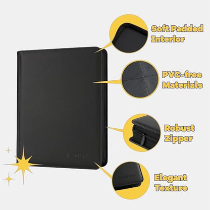9-Pocket Toploader Binder, Clovecat Premium Card Book， Holds 252 Trading Card with 20 Removable Top-loader Sleeves，PU Card Holder Folders,Card Album for MTG, TCG, Yugioh, Game & Sports Cards(Black) - color: Black