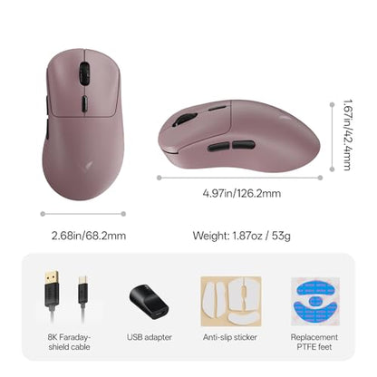 Rapoo VT3 Gen-2 Wireless Gaming Mouse, True 8K Wireless Polling Rate, 53g Lightweight, Up to 750 Hr Battery, Nordic nRF54L15 MCU, 100-Million Mechanical Switch, 10 Programmable Buttons, Macro Enabled - color: Pink