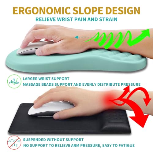 Hokafenle 2 in 1 Ergonomic Mouse Pad Wrist Support & Wrist Rest for Computer Keyboard Set, with Relieve Carpal Tunnel Pain Massage Bulge and Full Memory Gel Design (2In1 Set, Light Blue) - color: Hk004-light Blue