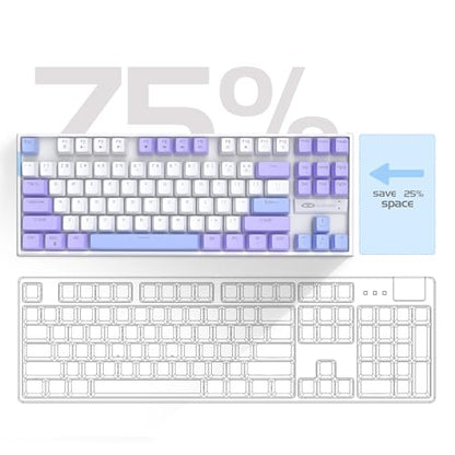 MageGee 75% Mechanical Gaming Keyboard, Red Switch, LED Blue Backlit, 87 Keys Compact TKL Wired Computer Keyboard for Windows Laptop PC Gamer - White/Purple - color: White Purple/Red Switch