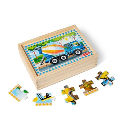Melissa & Doug 4‑in‑1 Wooden Construction Vehicles Jigsaw Puzzle Set, 48 Pieces with Storage Box, Toddler Puzzle Toy for Kids Ages 3+ - FSC Certified - style: Construction