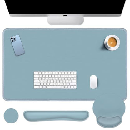 Britimes Blue Keyboard Mouse Pad Set Blue 4 in1 Large Mousepad+Keyboard Wrist Rest+Mouse Wrist Rest+Coaster Ergonomic Design for Home Office Computer 35.4x15.7Inches - color: Blue