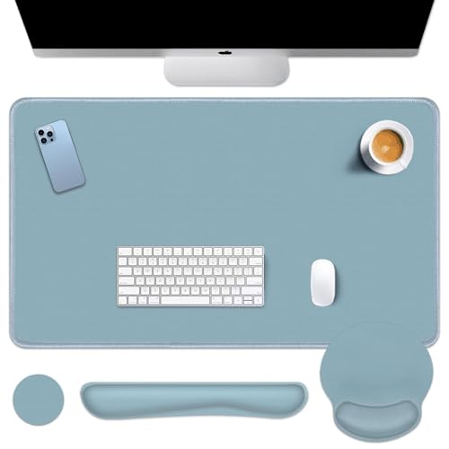 Britimes Blue Keyboard Mouse Pad Set Blue 4 in1 Large Mousepad+Keyboard Wrist Rest+Mouse Wrist Rest+Coaster Ergonomic Design for Home Office Computer 35.4x15.7Inches - color: Blue
