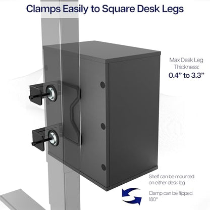 VIVO Black Clamp-on Desk Leg Shelving Unit, Storage Shelves, DESK-SHELF3CL | Multi-Level Storage, Office Accessory Holder for Supplies, Gaming Devices, and More, Workstation Organizer