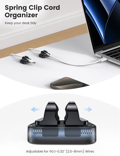 Lamicall 10 Pack [Spring Fixed] Cord Holder, Adjustable Desk Cable Clips | No-Residue Acrylic Adhesive Cable Management, Phone Charger Cord Holder for Wall Car Desktop Nightstand - size: 1Slot-10Pack