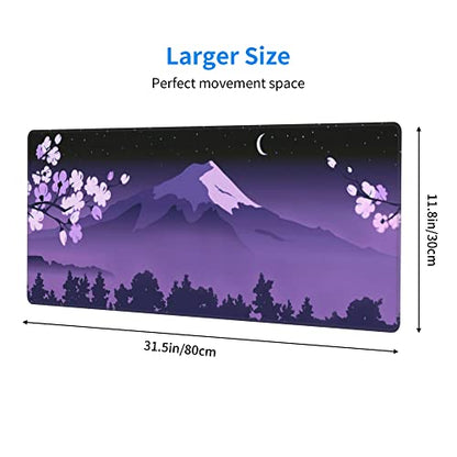 Purple Japanese Fuji Cherry Blossom Large Mouse Pad XL Extended Gaming Mouse Pad Mat Desk Pad with Stitched Edge,Full Desk Mousepad for Office,Computer,Keyboard 31.5 X 11.8 Inch - color: Purple Japanese Fuji Cherry Blossom