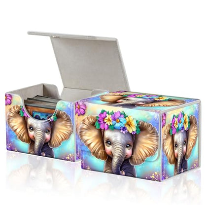 for MTG Commander Deck Box,Card Deck Box for Trading Yugioh MTG,Fits 100 Double Sleeved Cards,PU Leather Strong Magnet Case for Magic Commander TCG CCG,Cute Elephant Flower - color: Cute Elephant Flower