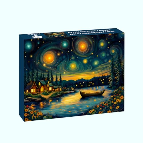 Puzzles for Adults 500 Pieces, Starry Night Jigsaw Puzzles - Starry Enchanted Forest, Impossible Landscape Puzzle for Seniors Families,20.47x14.96 inches, 1:1 Poster, Letter on The Back - style: Starry Enchanted Forest