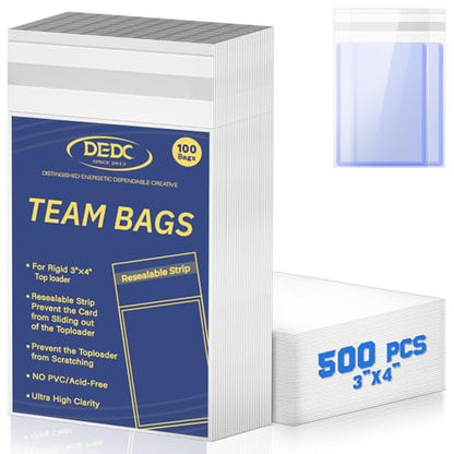 DEDC 500 Pcs Card Sleeves Team Bags for Trading Cards，Team Bag Fit 3x4 Top Loaders for Trading Card Shipping Sports Graded Card Sleeves Protector - size: 500 pcs Standard