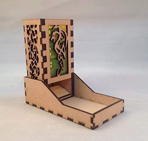 Dragon Mini Dice Tower v4 Neon Yellow Acrylic Window Laser Cut MDF Unique Gift