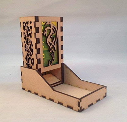 Dragon Mini Dice Tower v4 Neon Yellow Acrylic Window Laser Cut MDF Unique Gift